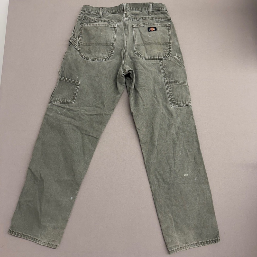 Dickies Mens Carpenter Pants Olive Green Canvas Distressed Workwear 34x31 1240‎